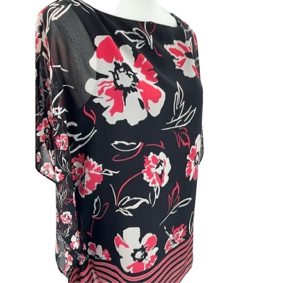 Calvin Klein Black Pink White short Sleeve Floral Top With Tank Lining - Picture 12 of 15